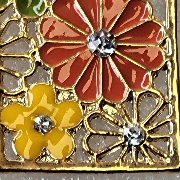 Rectangular Floral Earrings Filigree style with Multicolored flowers - Picture 6 of 12